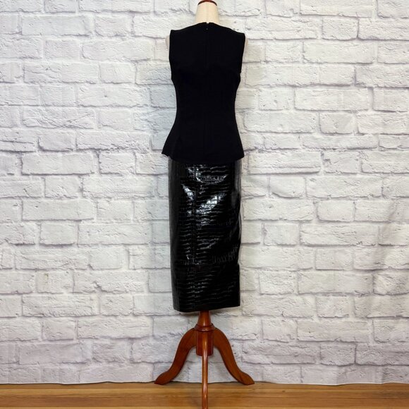 Rotate Birger Christensen Black Leeds Faux Croc-Effect Midi Skirt - Picture 6 of 9